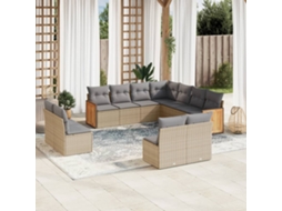 Vidaxl 11 Pcs Conjunto Sofás De Jardim C/ Almofadões Vime Pe Bege