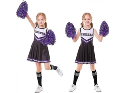 2026-traje De Torcedora Para Menina, Festa Escolar De Halloween, Vestido Musical Com 2 Bolas De Pelo 130 Cm Negro