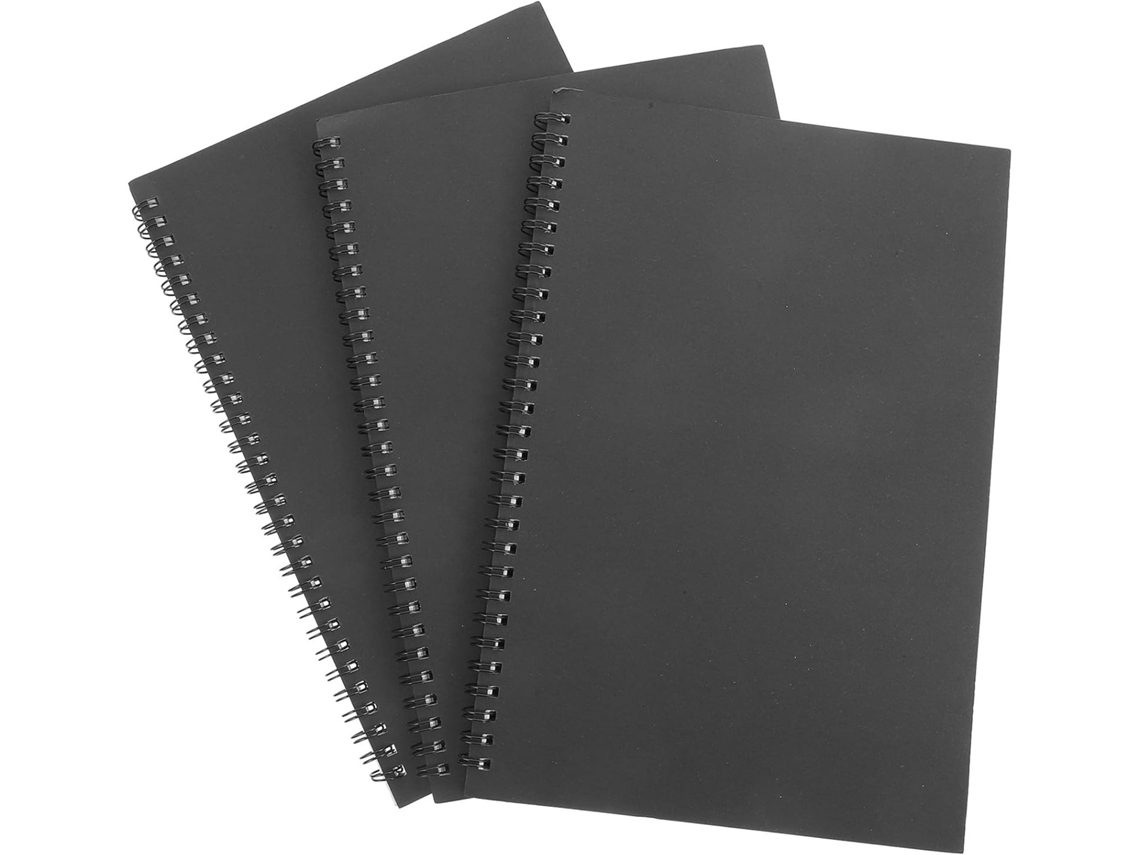 Conjunto Topbathy com 3 Cadernos Espiral Pretos Linhas, Papel de Escrita Suave, Portáteis e Práticos para Estu