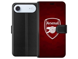 Capa Carteira Compatível Com Apple Iphone Air Com Emblema Do Arsenal E Canhão Em Fundo Vermelho.