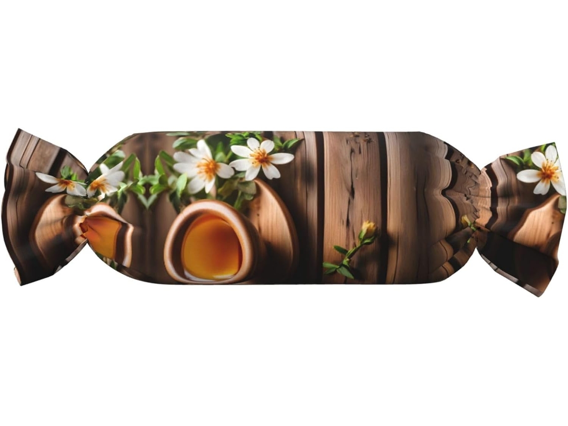 Almofada Cilíndrica Formato de Doce com Estampa Floral Azul 100 % Poliéster Ideal para Viagens, Casa e