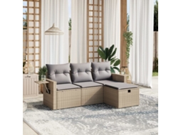 Vidaxl 4 Pcs Conj. Sofás Jardim C/ Almofadões Vime Pe Bege Misturado