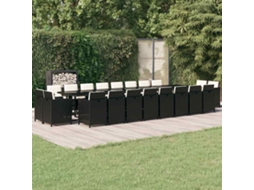Vidaxl 21 Pcs Conjunto Jantar P/ Jardim C/ Almofadões Vime Pe Preto
