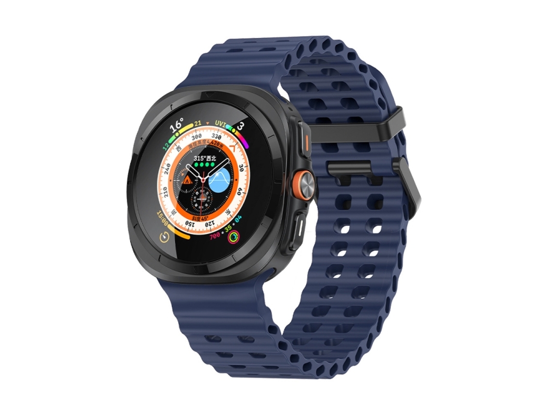 Bracelete Para Samsung Galaxy Watch Ultra (47mm) - Silicone Ocean - Dupla Fileira De Furos - Azul Escuro