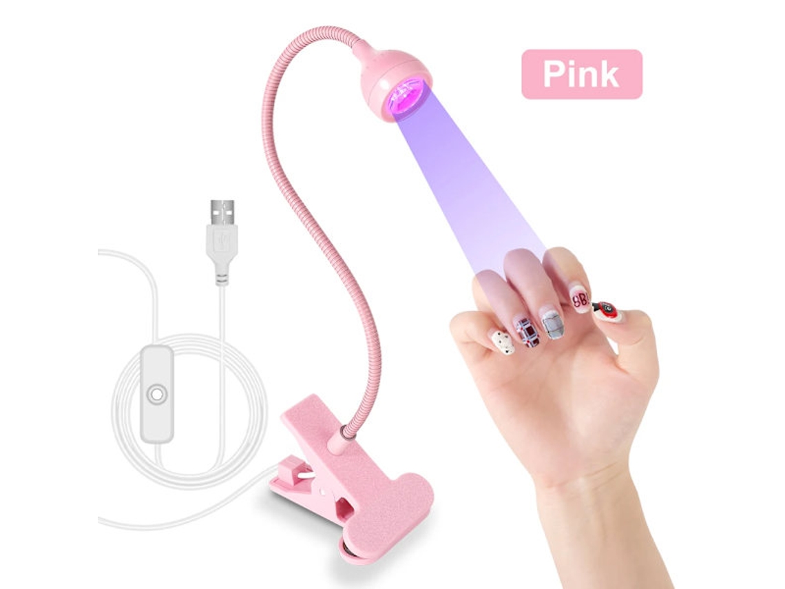 Lâmpada Uv Led Para Unhas. Mini Lâmpada Portátil Usb Flexível Com Clipe Para Uso Em Mesa, Perfeita Para Salões De Manicure. Cor Rosa