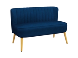Sofá De 2 Lugares Com Design Retrô, Pés De Madeira, 117 Cm X 56,5 X 77 Azul