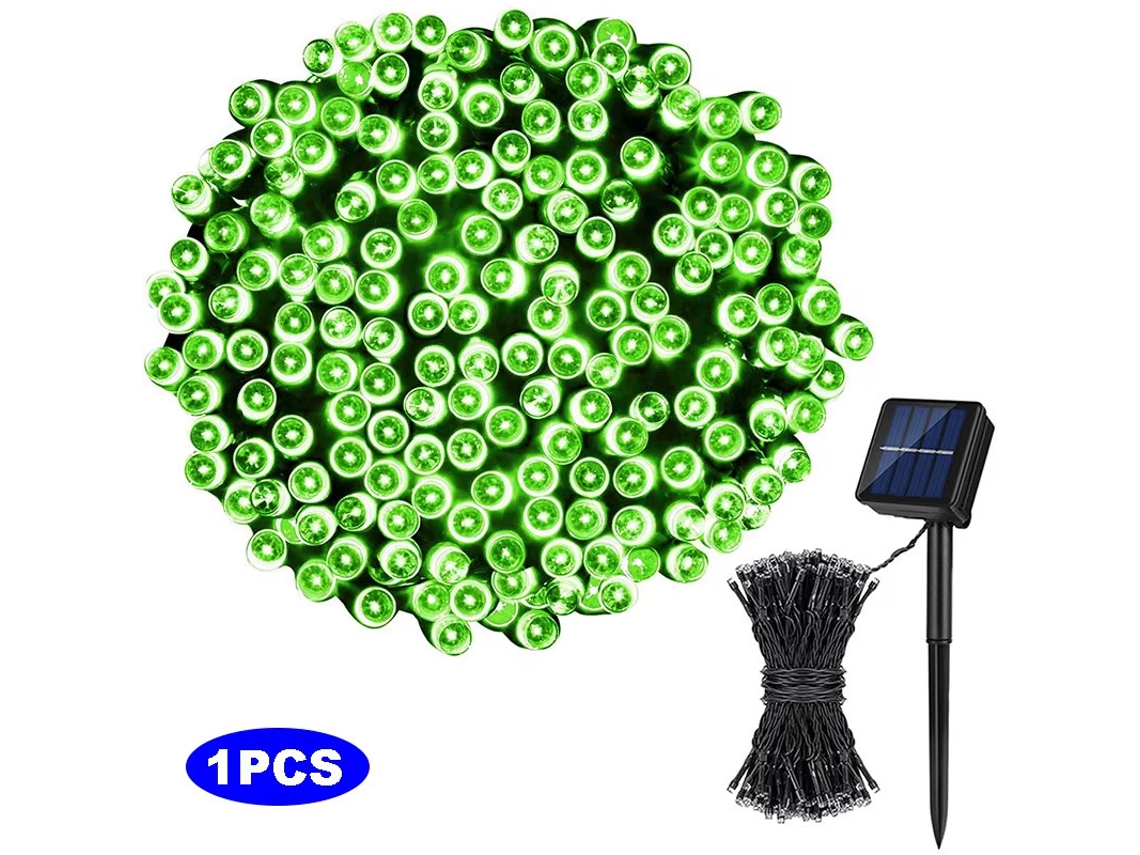Cordão De Luz Led Solar 300 Leds, 32m, 8 Modos E Ip65 - Verde - Eifson