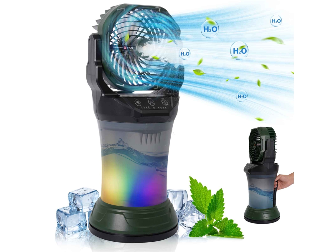 Ventoinha Nebulizadora Camping Verde YANYXR portátil, 2000ml, 15000mah, RGB, 4 velocidades