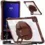 Capa Protetora Fina Transparente Para Samsung Tablet A9 11 Pol., Com Suporte Giratório, Pegador Silicone E Cordão Chocolate Sfushos