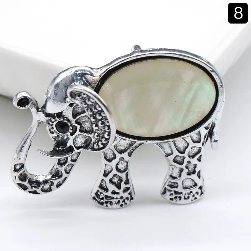 Colar Com Pingente De Elefante Em Cristal Natural (concha Branca), Broche Vintage De Elefante.
