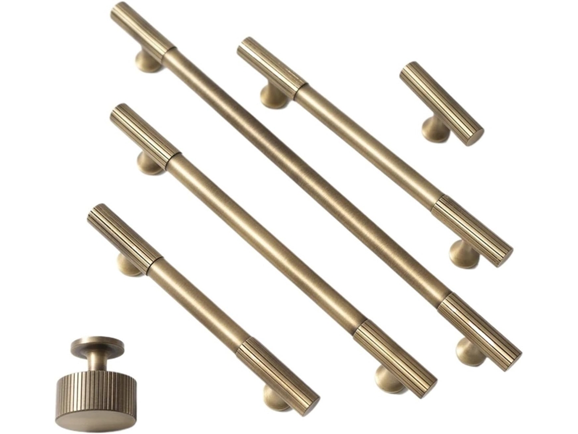 Puxador E Botão De Armário Em Latão Bronze Antigo, Com Acabamento Serrilhado Linear, Para Gavetas E Armários De Cozinha