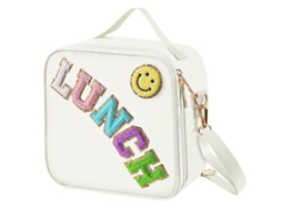 Lancheira térmica com alça ajustável, mochila escolar de nylon, bolsa térmica com emblema de letras em chenille da Aquaforge