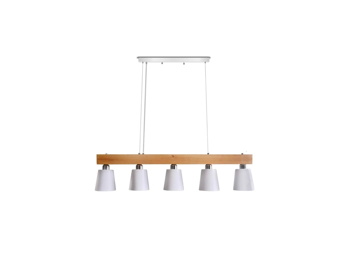 Nettlife Suspensão 5 Lâmpadas E27 Branco Moderno Metal E Madeira Sala De Jantar Lâmpada Diam.102 Cm Para Cozinha Sala Estar Corredor Hotel