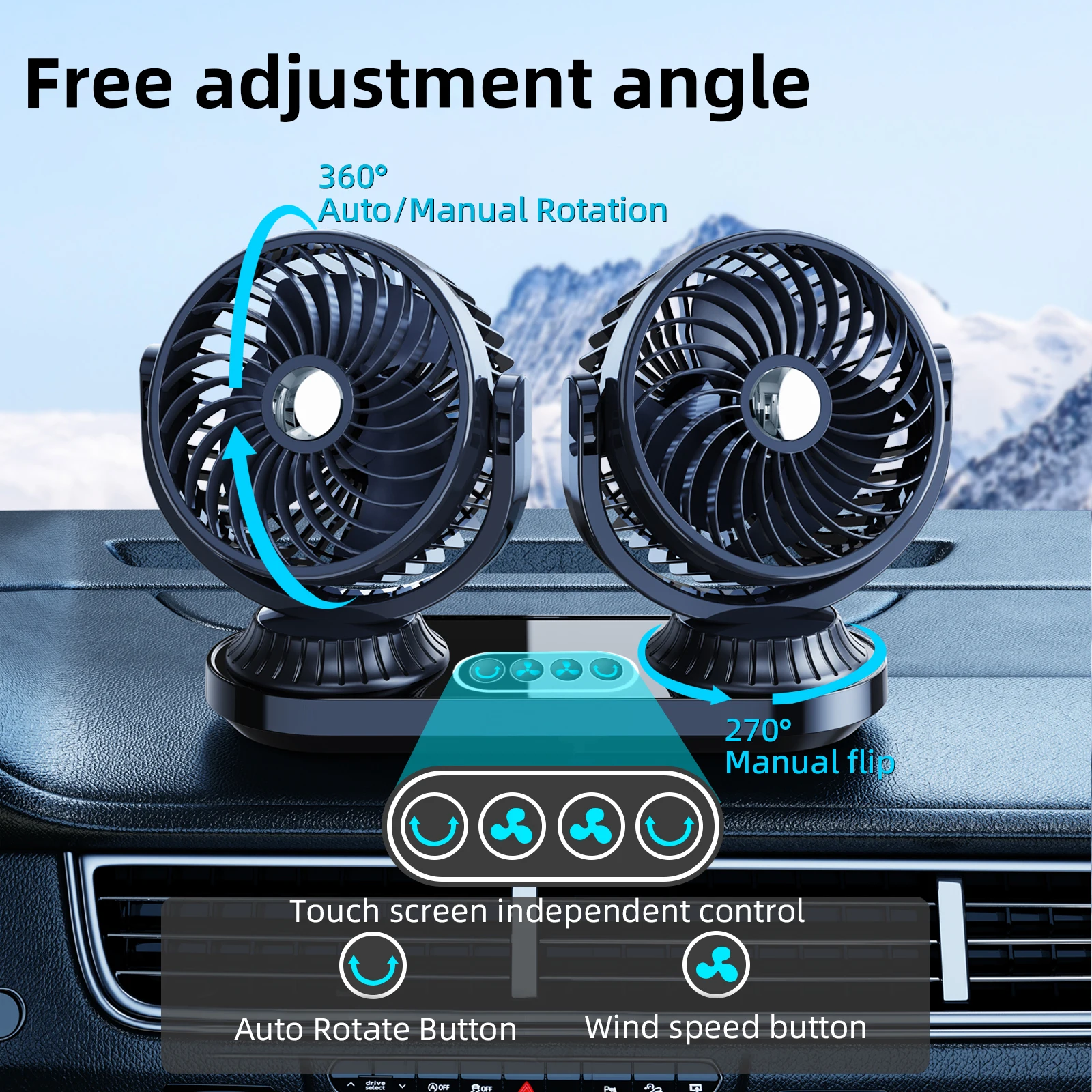Ventilador de encaixe MDUG, ajuste flexível de 720°, 3 velocidades