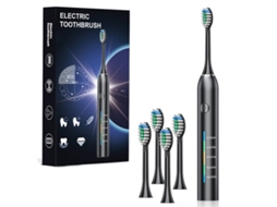 Escova de Dentes Elétrica, 5 Modos, Carregamento Usb, com 4 Cabeças de Escova.preto CZHHMART