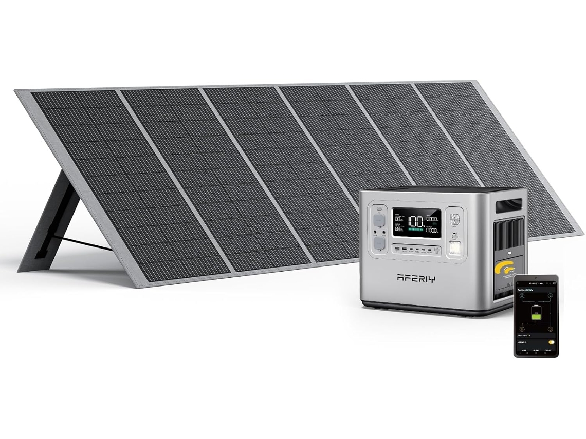 AFERIY Estação de Energia 2400W 2048Wh com Painel Solar 400W, LiFePO4, UPS 10ms, Carregamento Solar de Alta Eficiência e Operação Silenciosa
