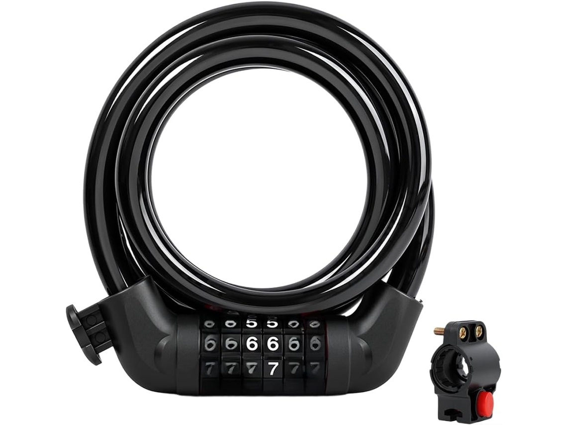 Cadeado Para Bicicleta Com Cabo De Aço De 11 Mm E Trava De 6 Dígitos Em Pvc