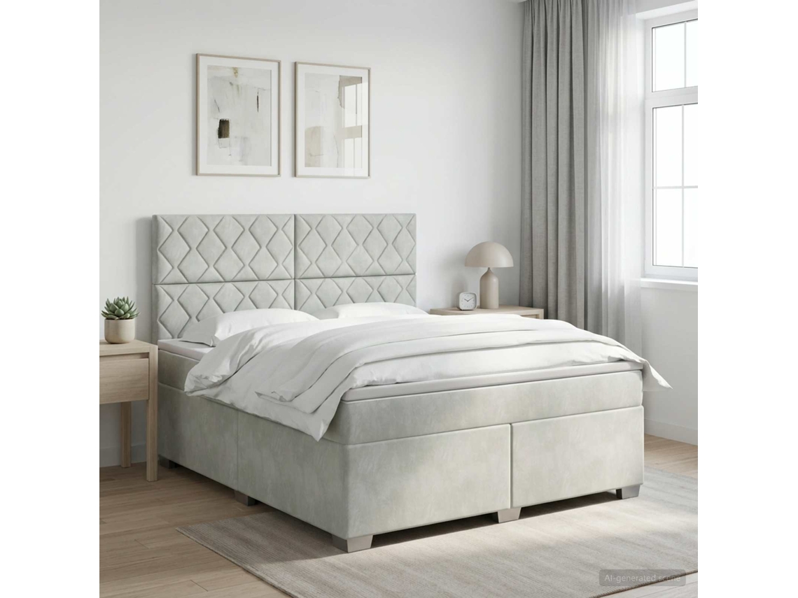Vidaxl Cama Box Spring Com Colchão Cinzento-claro 140 X 200 Cm Veludo