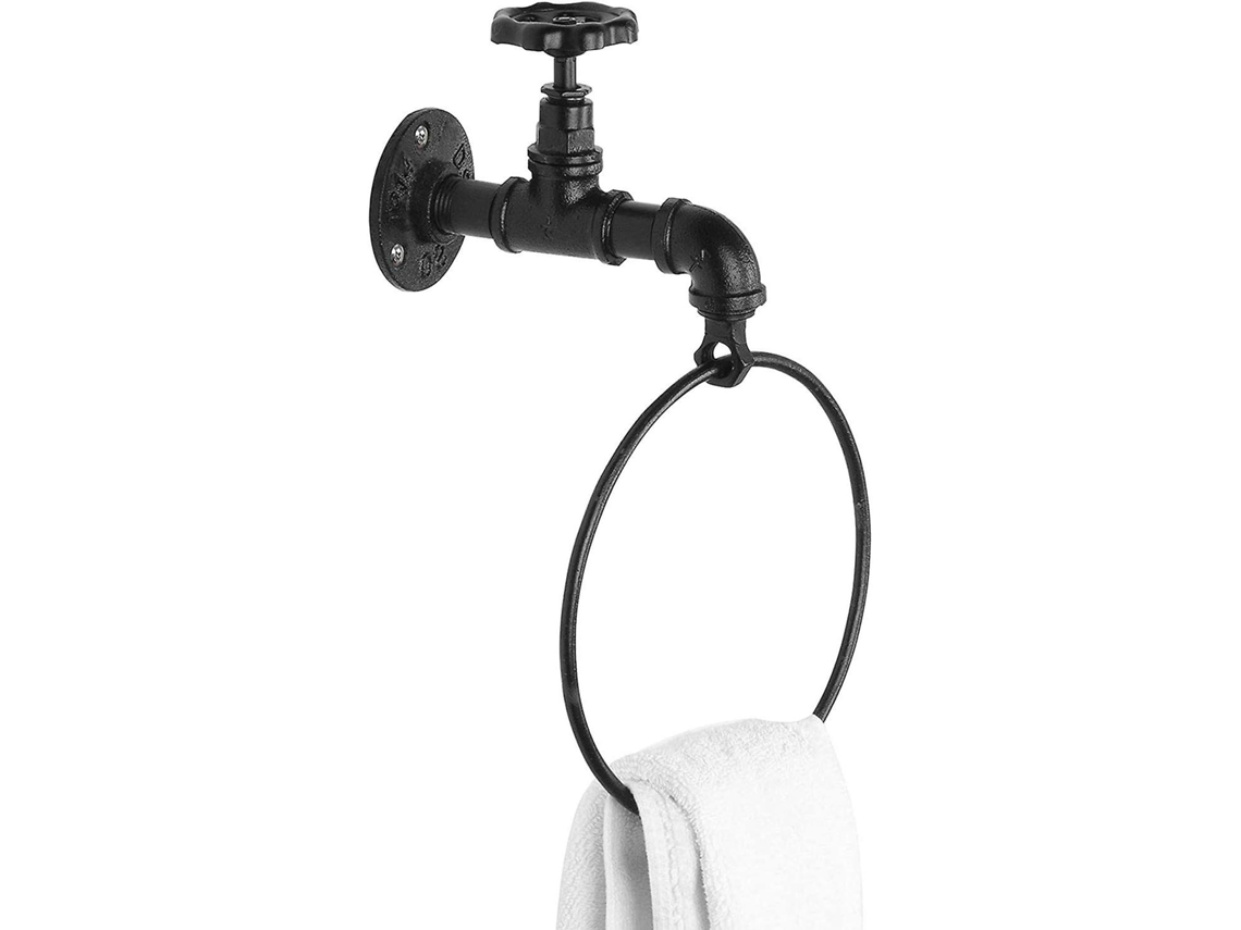 Omni anel para Toalhas de Metal Preto Industrial Rústico de Parede com Design de Grifo Antigo