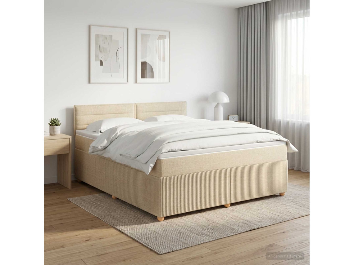 Vidaxl Cama Box Spring Com Colchão Creme 140 X 200 Cm Tecido