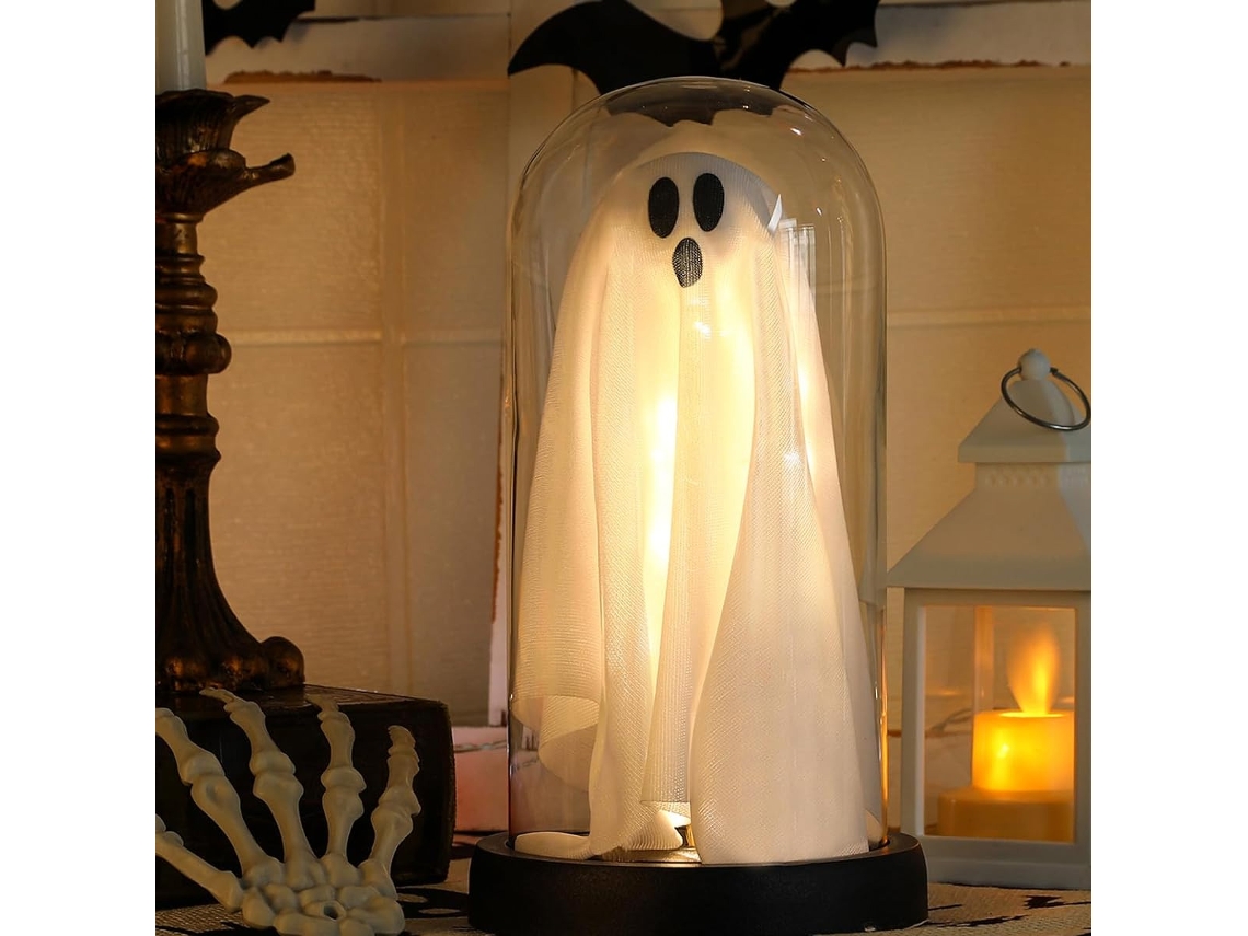 Decoração De Halloween, Iluminar Ghost Em Cloche De Vidro, Lights Led Feito À Mão Ghost Night Light Para Festa Temática Assustadora E Exibição De Cas