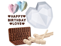 Molde de Silicone Nova Line, para chocolate, coração, 8.7 polegadas, com 2 moldes de letras, 4 martelos de madeira | S/MARCA