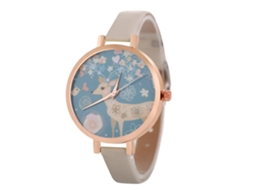 Relógio de Pulso Feminino de Moda com Pulseira Pu Display Analógico Quartzo Bege