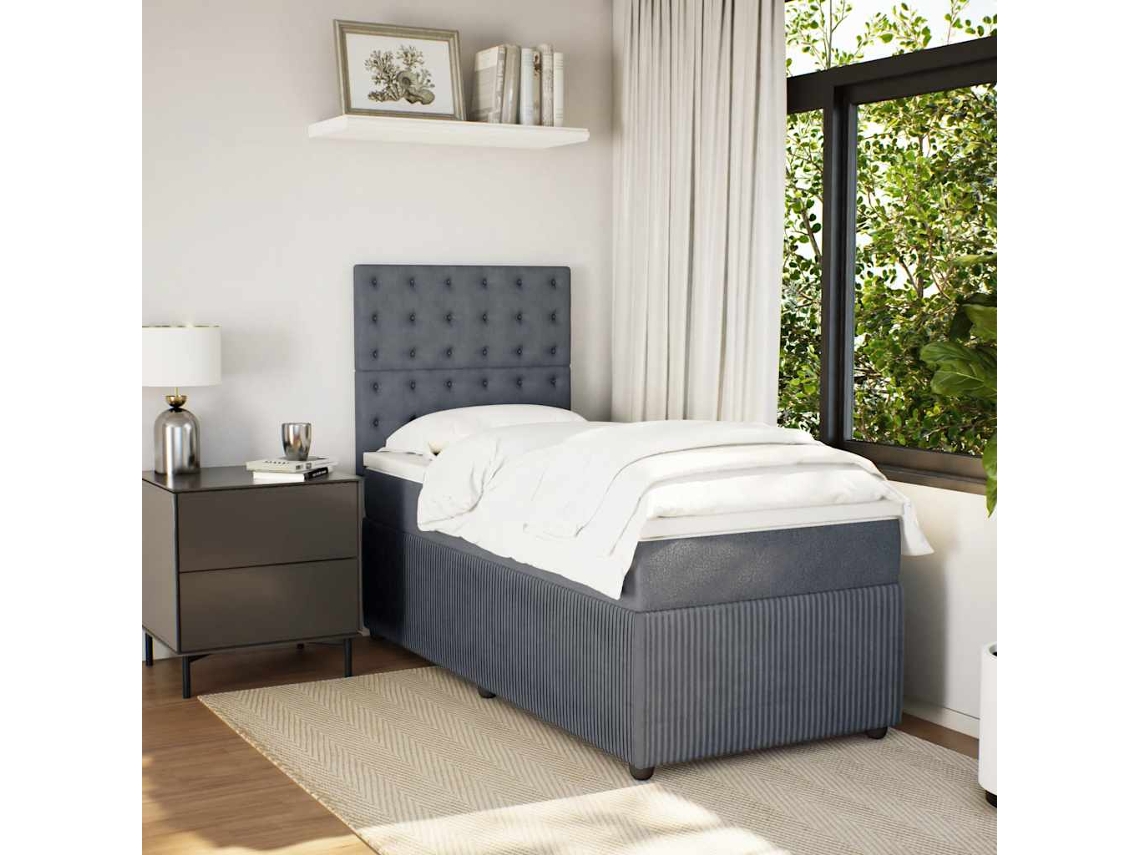 Vidaxl Cama Com Molas/colchão 80x200 Cm Veludo Cinza-escuro