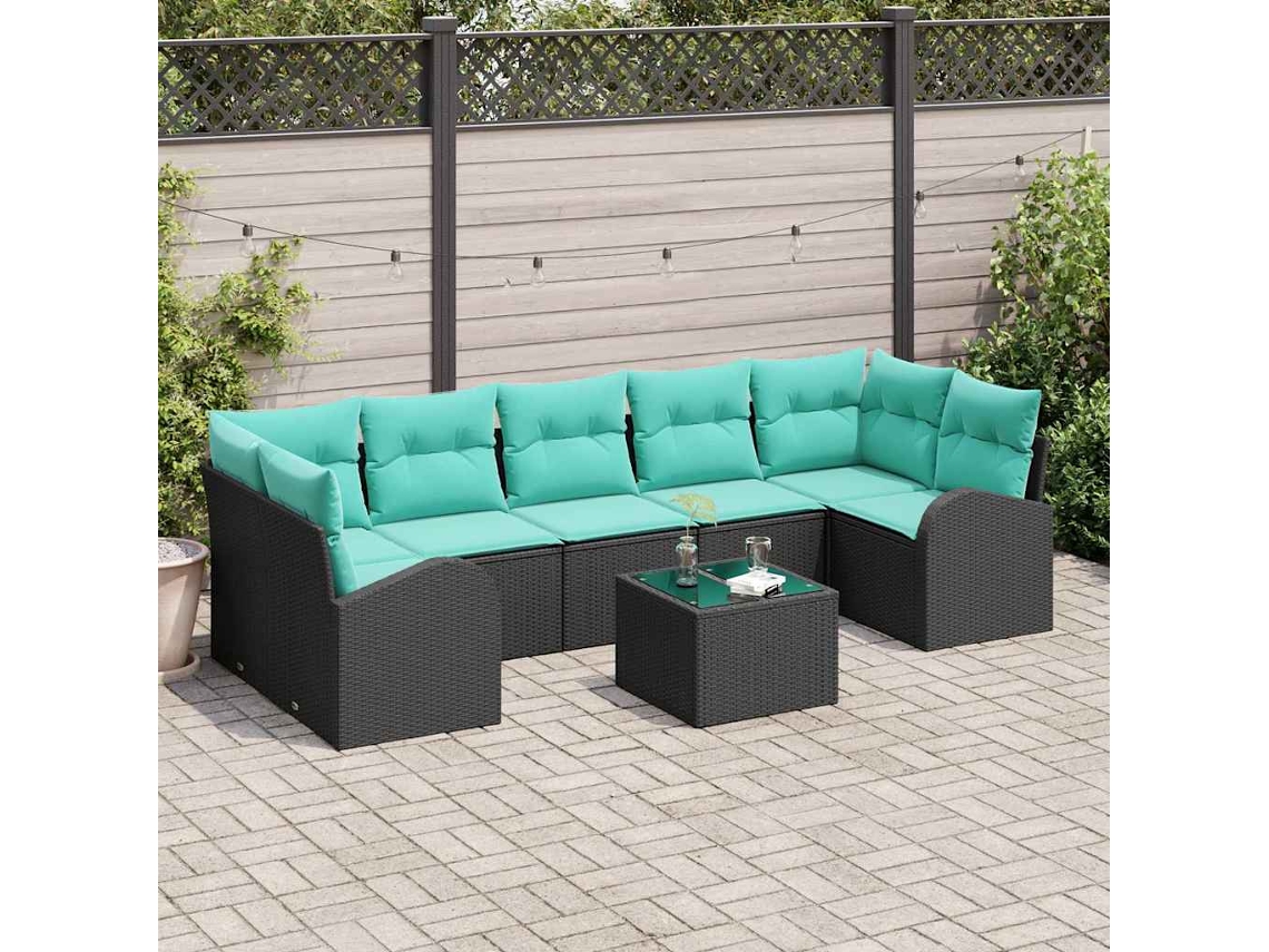 Vidaxl Conjunto De Sofá De Jardim 8 Pcs Preto E Turquesa Vime Pe