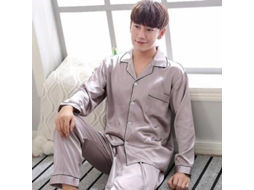 2026 conjunto de Pijamas de Seda Negra para Hombre Jm Junemaist Manga Larga Tallas L XL XXL XXXL Verano M Pijama Cinza para Homem