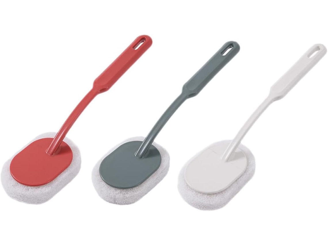 Conjunto De 3 Escovas De Esponja Com Cabo Longo, Esponjas De Limpeza Multiuso.