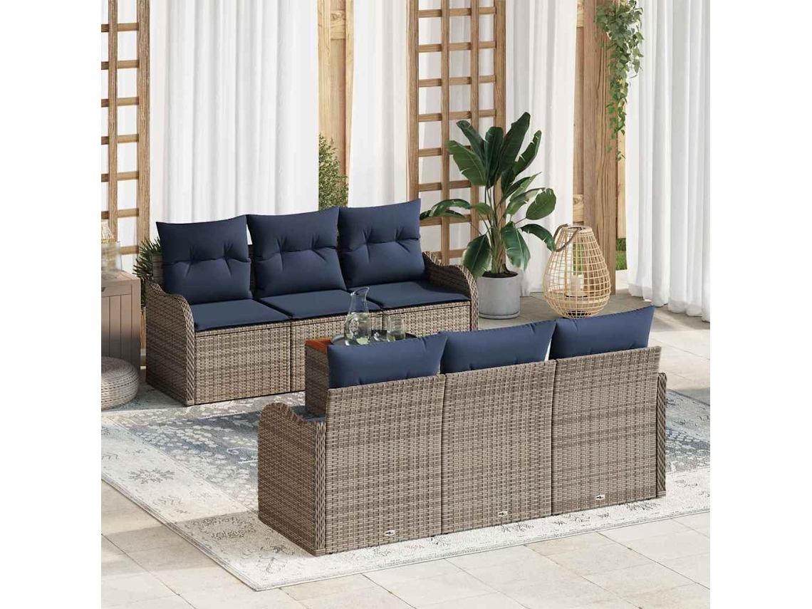 Vidaxl Conjunto De Sofá De Jardim 7 Unid. Cinzeto Vime Pe