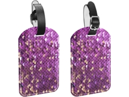 Conjunto De 2 Etiquetas Bagagem Em Imitação Couro Com Fundo Brilhante Roxo E Rosa