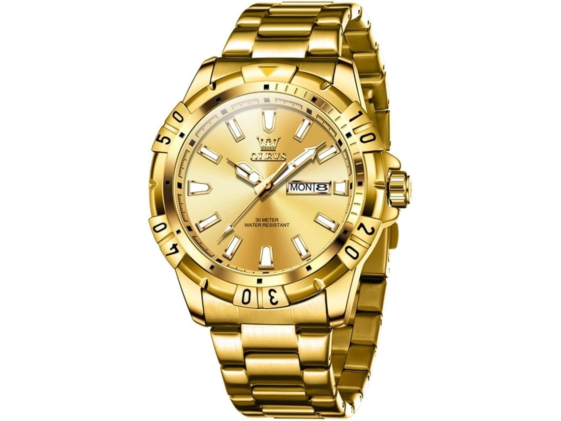 Lurelia Relógio Masculino, Movimento De Quartzo, Data/calendário, Luminoso, Aço Inoxidável, Resistente À Água, Dourado