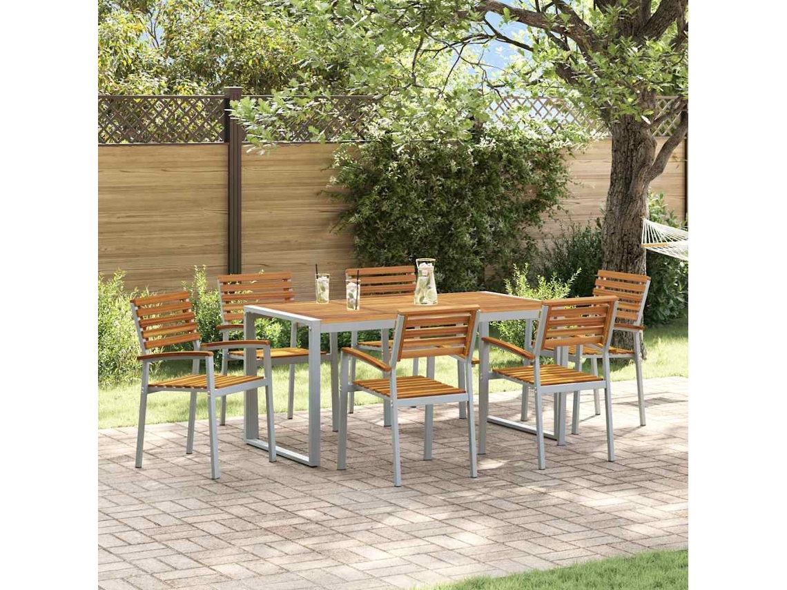 Vidaxl Conjunto De Jantar Para Jardim 7 Pcs Cinzeto