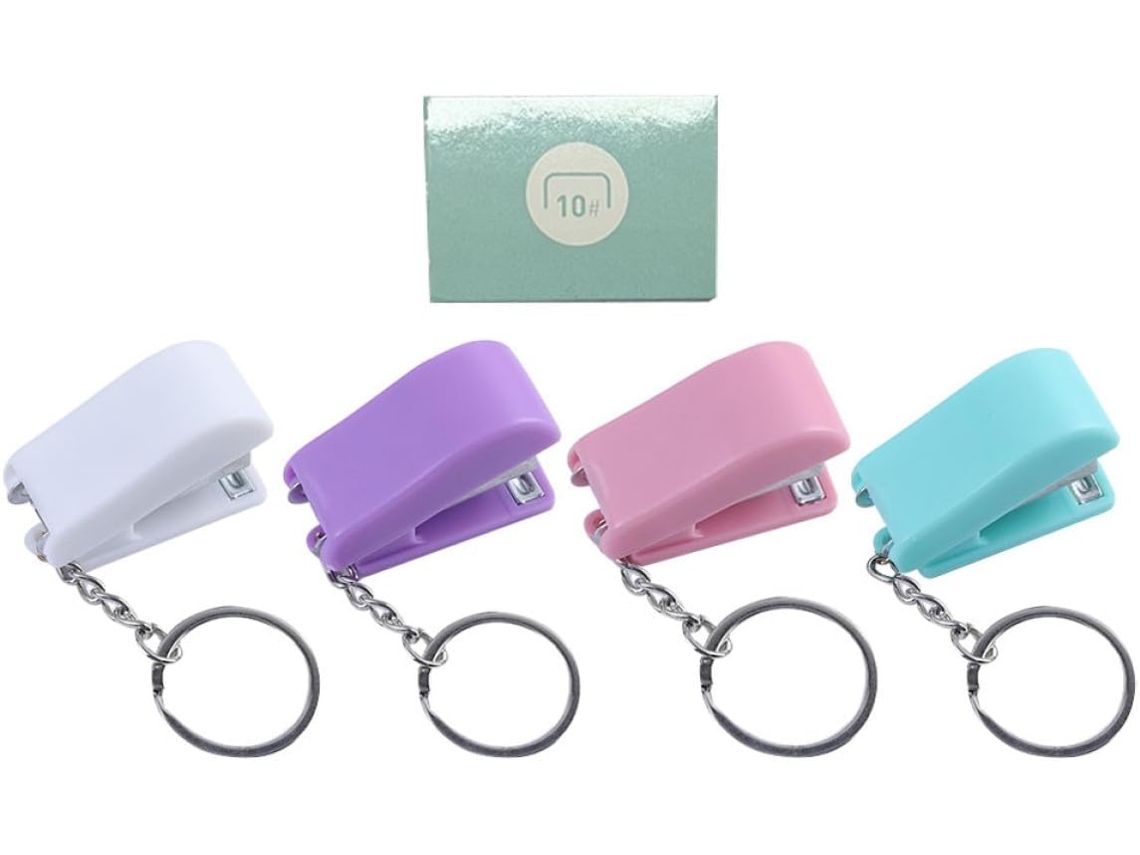 Mini Grampeador, Leve E Resistente, Com Chaveiro, Em Plástico E Metal
