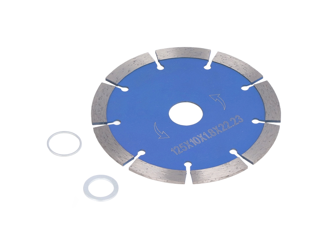 Disco de serra circular diamantado de 125 mm para corte a seco de mármore, granito e concreto.