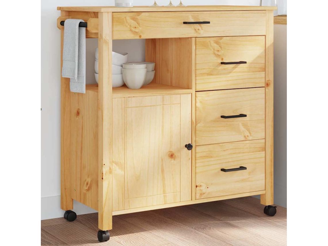Vidaxl Carrinho De Cozinha Monza 84x40x88,5 Cm Madeira De Pinho Maciça