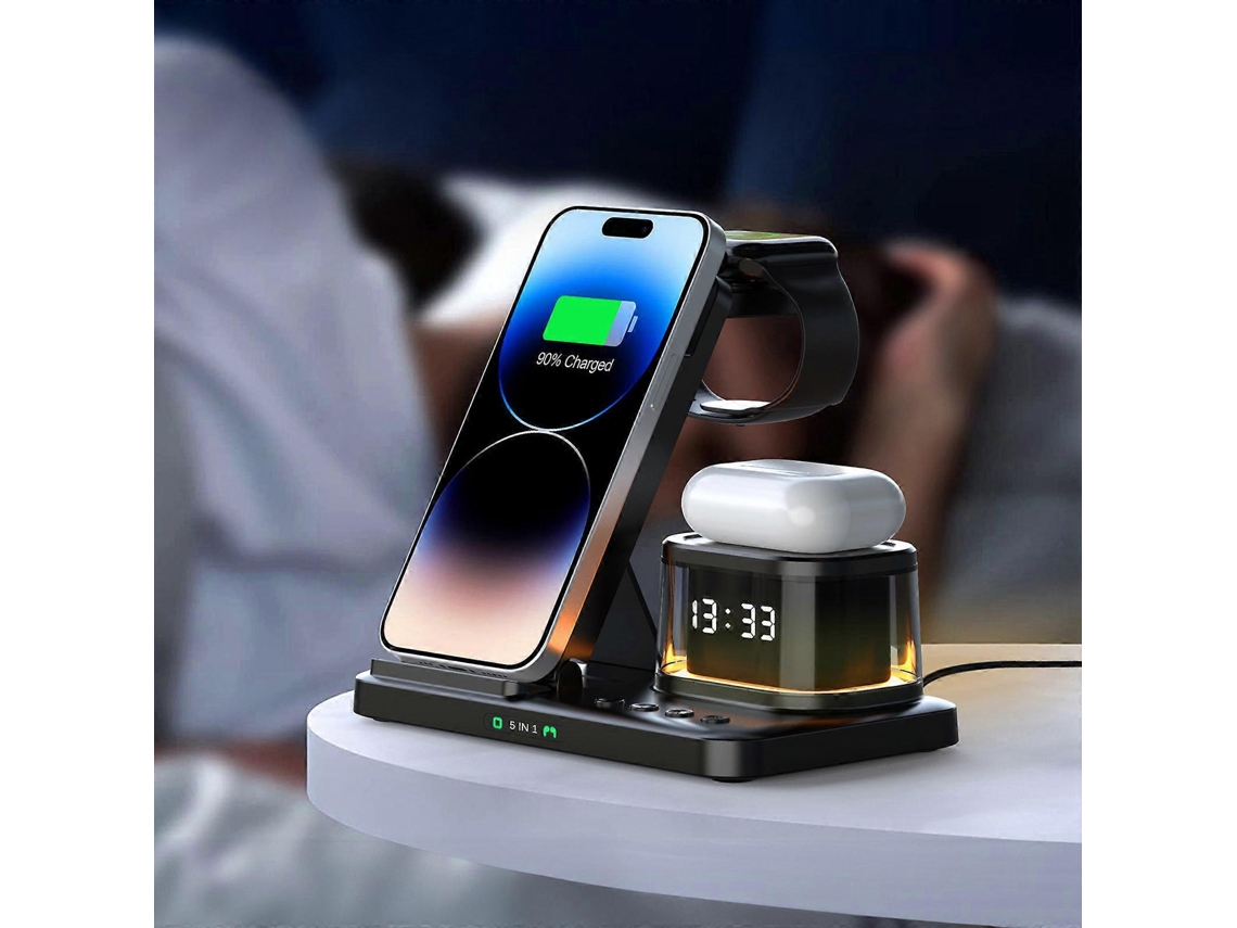 Estação De Carregamento Sem Fio Com Despertador Digital Estação De Carregamento Para Vários Dispositivos Suporte Para Carregador Sem Fio De 15 W Ios E