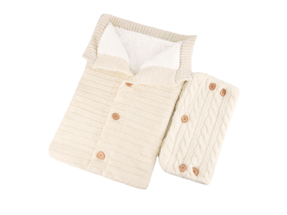 Saco Dormir Bebé Malha Quente Com Luvas Carrinho 68x40cm - Branco - Eifson