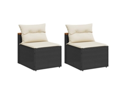 Maison Exclusive - Sofás De Jardim Sem Braços Com Almofadões 2 Pcs Vime Pe Preto