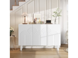 Aparador 120x38,5x79 Cm - 3 Portas, Grande Capacidade De Armazenamento, Com Pés De 16 Cm - Branco
