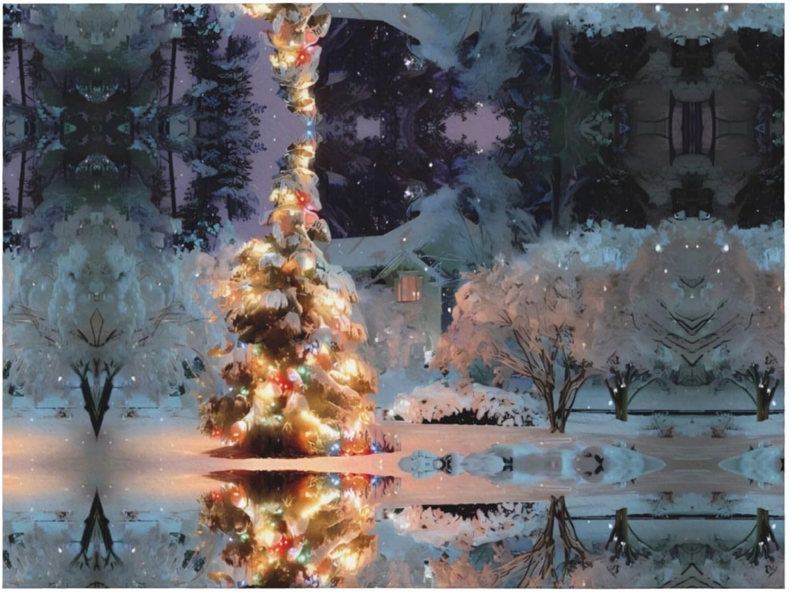 Colcha de Flanela com Estampa Árvore Natal e Neve Macia Quentinha para Sofá Quarto 127 X 101 Cm, Macio, Quen