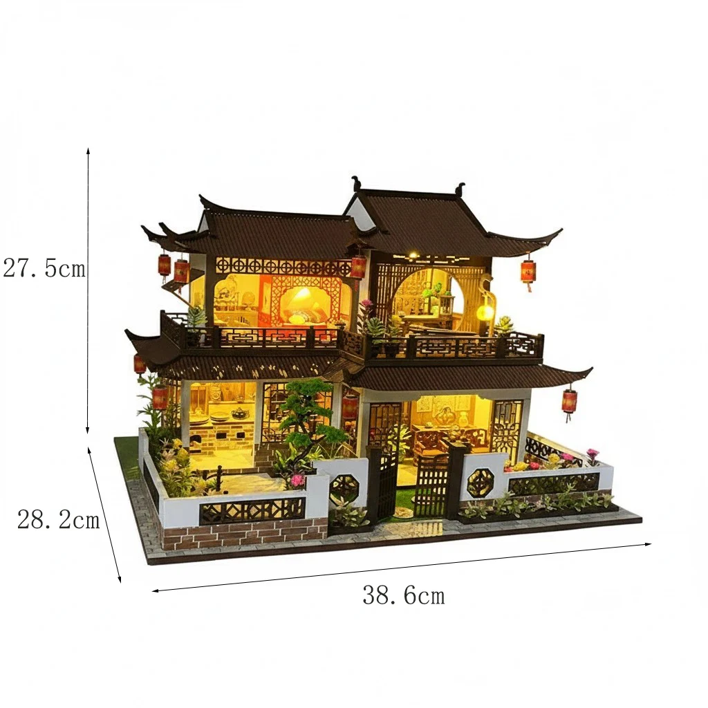 Quebra cabeça 3d de Madeira "pátio Oriental" Conjunto Grande para Montar Casa de Bonecas MDUG