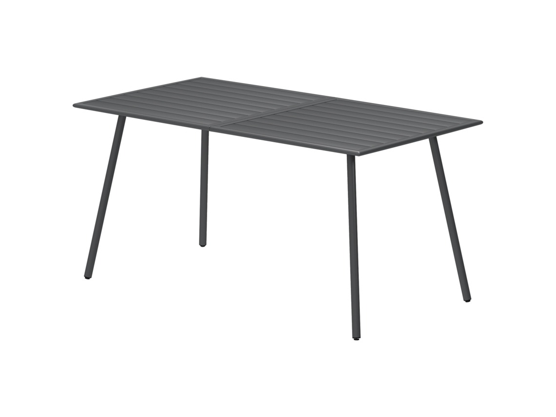 Mesa De Jardim Retangular De Aço 150x80x74 Cm De Refeição Para Exterior Com Desenho Em Ripas Cinzento Escuro