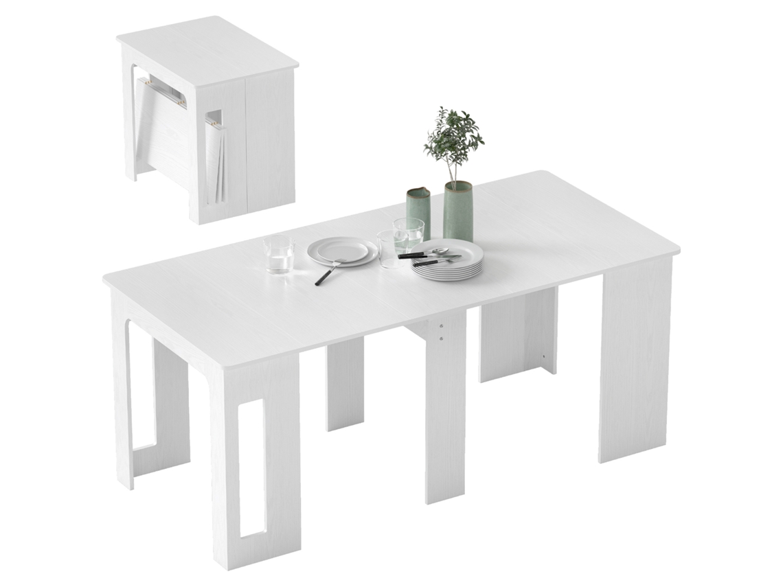 Mesa de Jantar Dobrável Extensível (até 6 Pessoas, Compacta, Branca)