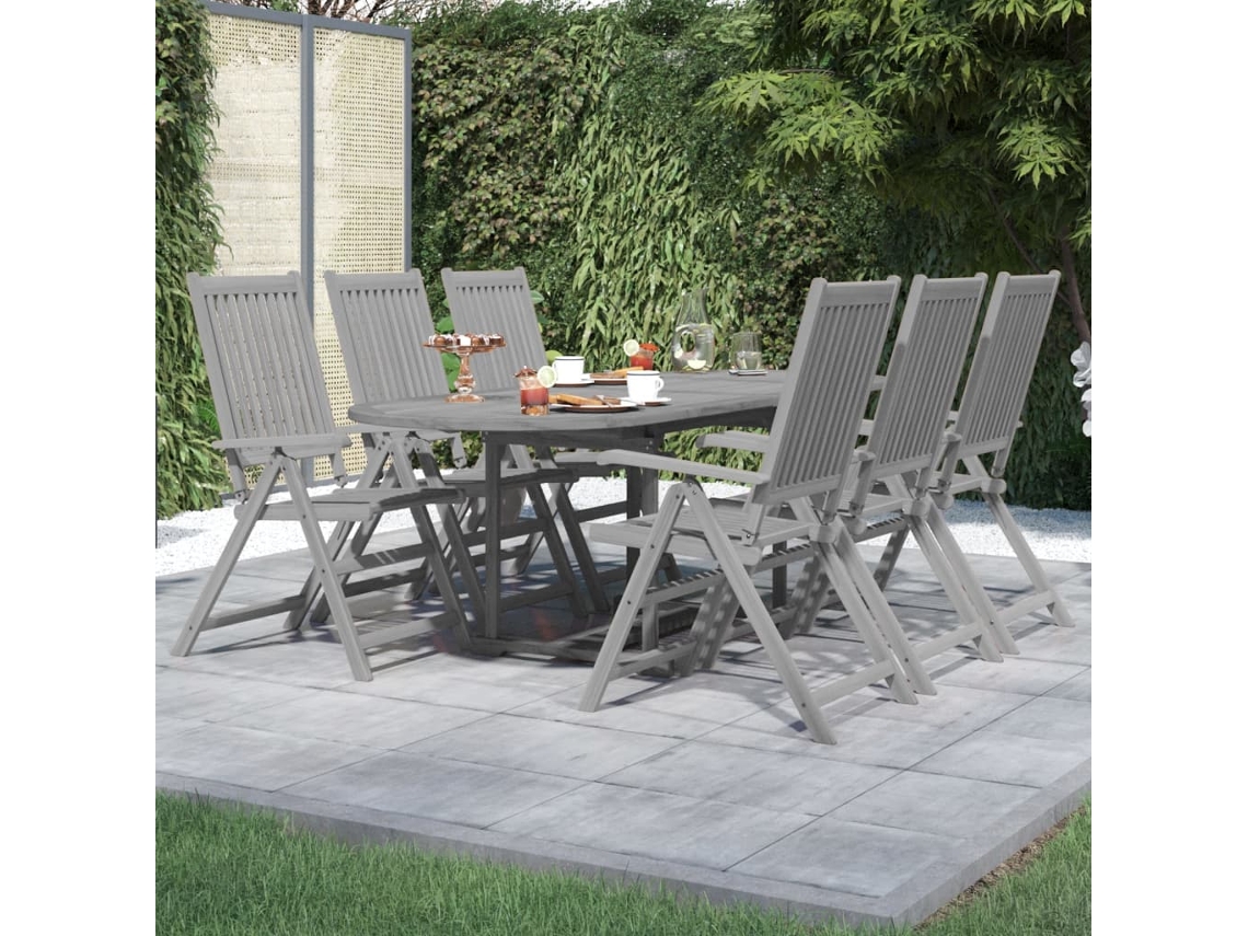 Vidaxl 7 Pcs Conjunto De Jantar Jardim Madeira Acácia Maciça