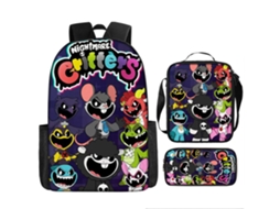 Conjunto De Três Peças De Mochila Infantil Com Estampado De Desenhos Animados: Mochila Escolar Com Alças, Lancheira Térmica E Estojo, Modelo 26