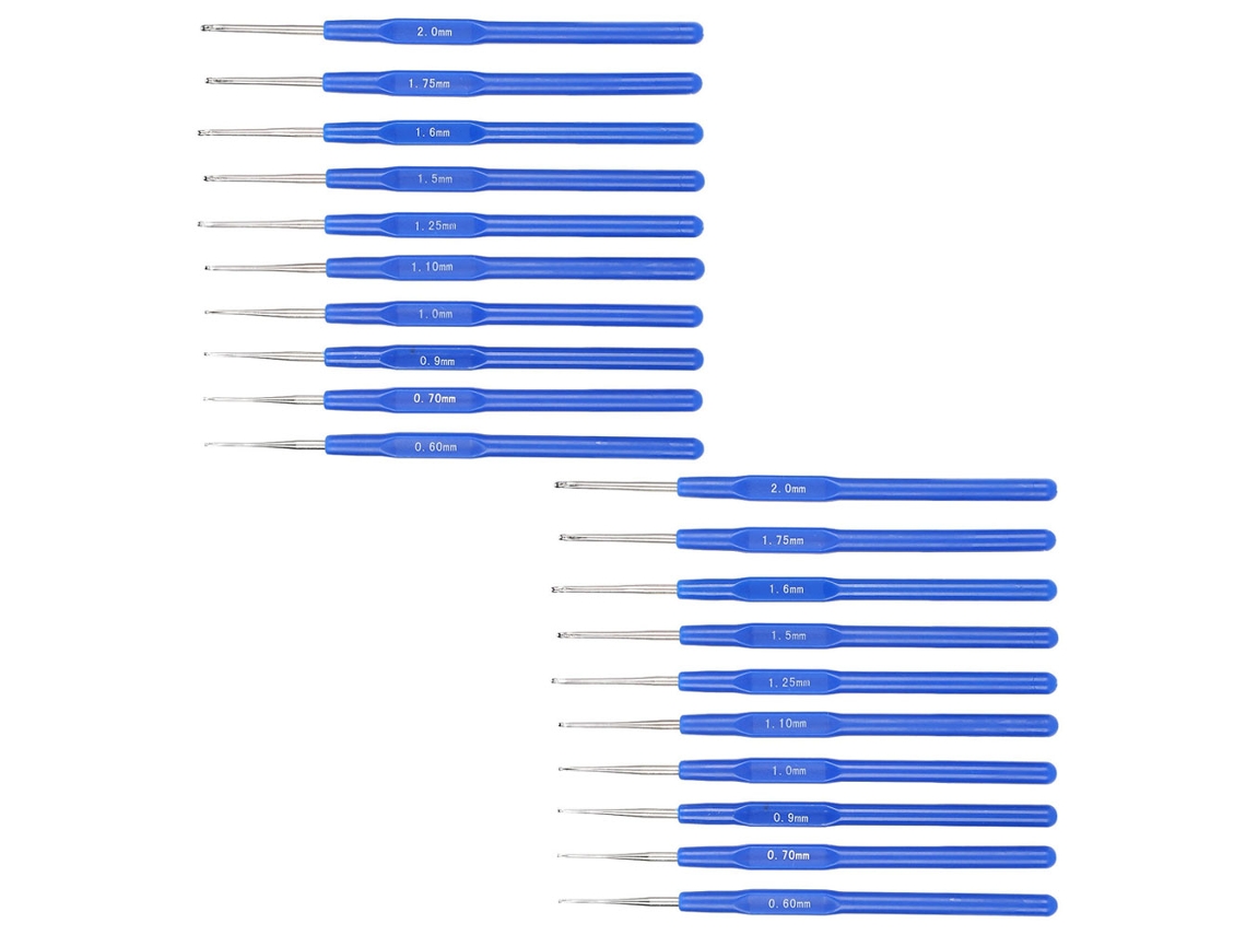 Conjunto de 20 Agulhas de Crochê com Cabo Azul para Tricô, Tecelagem e Costura. AQUAFORGE