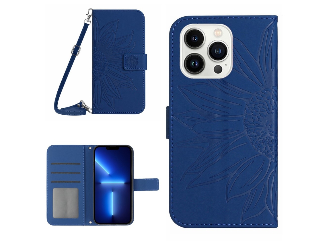 Capa Pega Inch Para Iphone 13 Pro Max Pele Sintética Azul